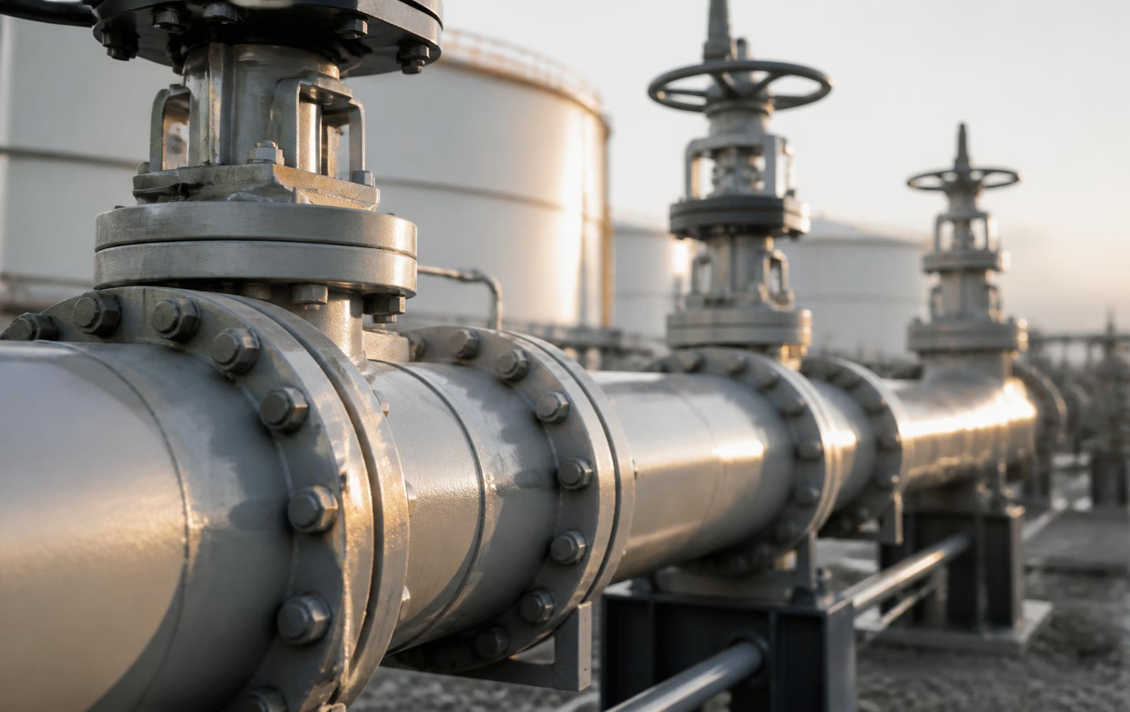 Pipeline manifold and valves at an energy terminal