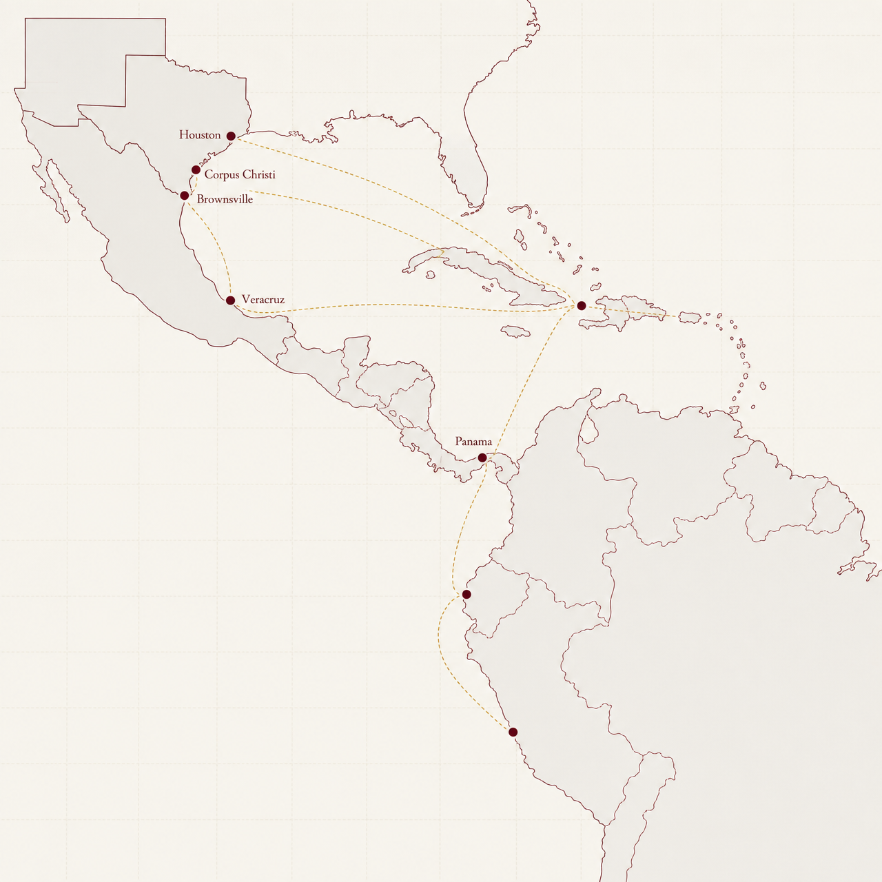 Regional map centred on the Gulf of America showing Lifeline energy corridors across the U.S. Gulf Coast, Mexico, Central America, the Caribbean and northern South America